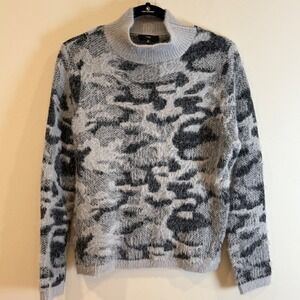 FATE Fuzzy Camo Print Mock Neck Long Sleeve Sweater Top Women's Size M
